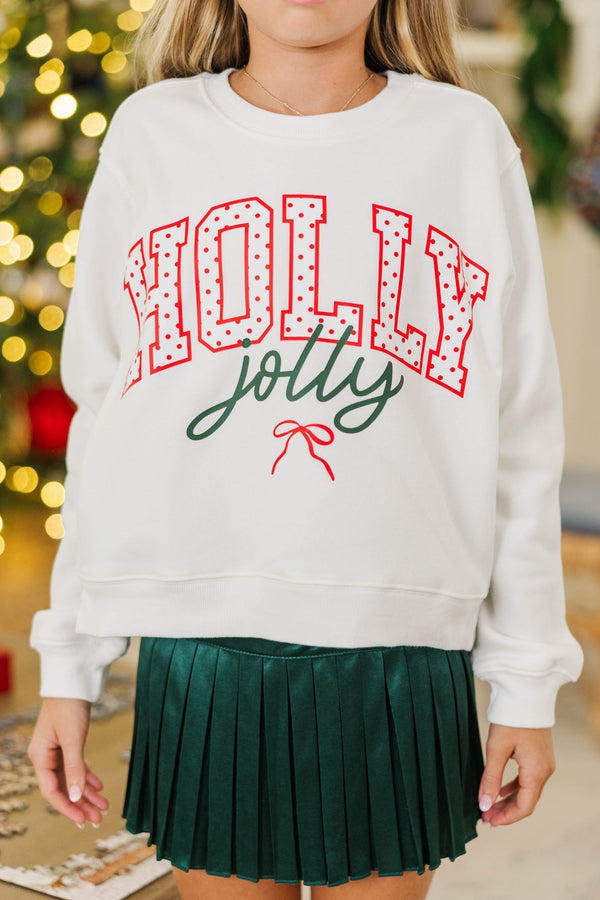 Girls: Holly Holiday White Polka Dot Graphic Sweatshirt