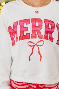 Girls: Merry Little Love White Graphic Sweatshirt