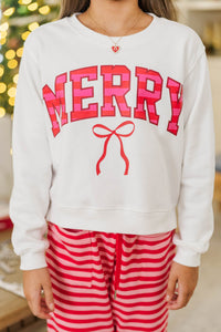 Girls: Merry Little Love White Graphic Sweatshirt