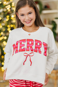 Girls: Merry Little Love White Graphic Sweatshirt