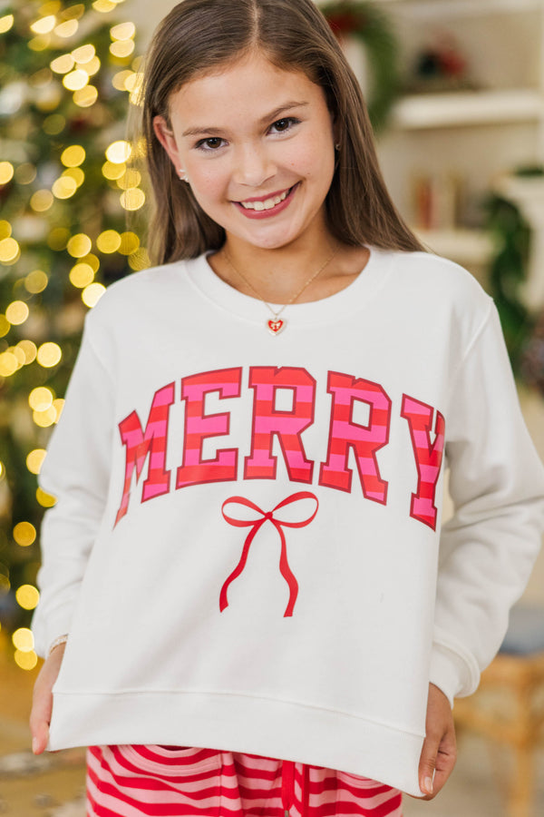 Girls: Merry Little Love White Graphic Sweatshirt