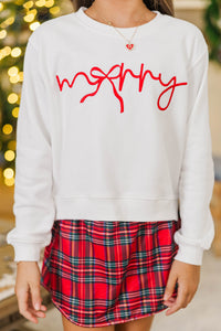 Girls: Merry Memories White Embroidered Sweatshirt