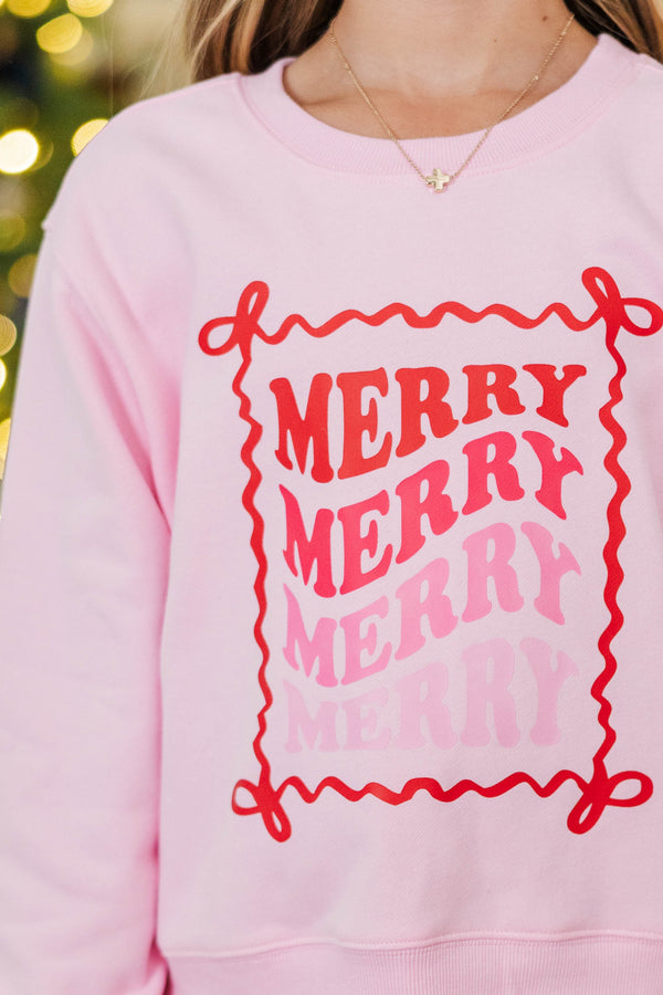 Girls: Merriest One Pink Graphic Sweatshirt