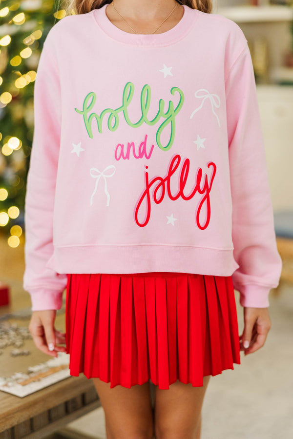 Girls: Holly Jolly Days Pink Graphic Sweatshirt