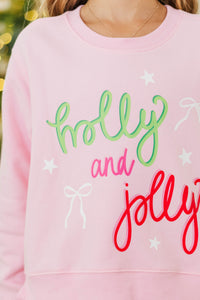 Girls: Holly Jolly Days Pink Graphic Sweatshirt