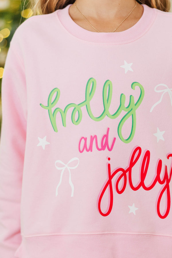 Girls: Holly Jolly Days Pink Graphic Sweatshirt