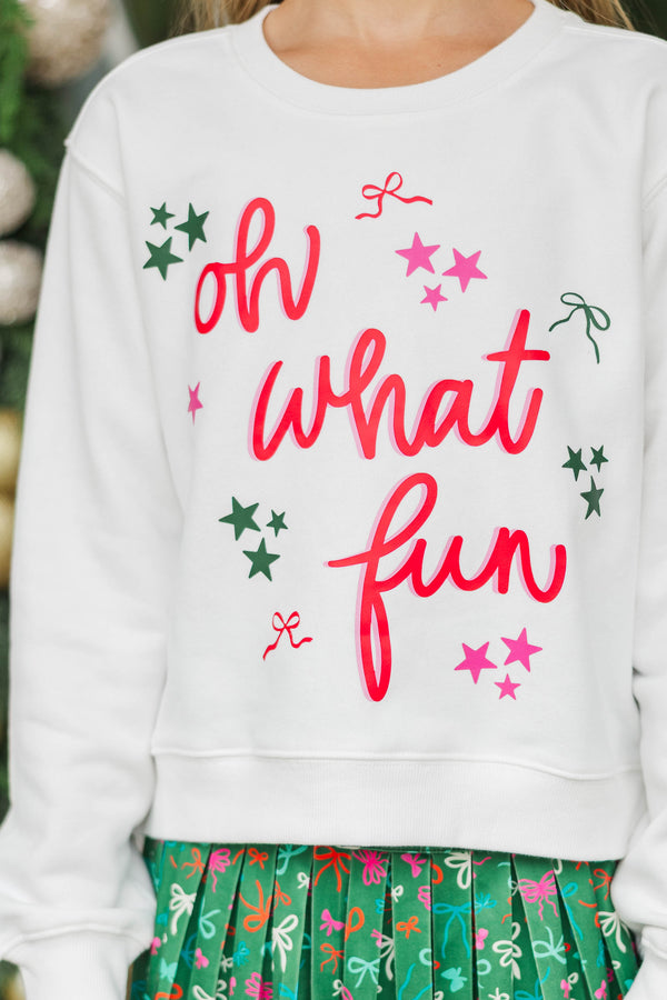 Girls: Holiday Glow White Oh What Fun Graphic Sweatshirt