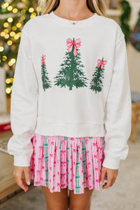 Girls: Christmas Tree Club White Graphic Sweatshirt