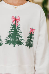 Girls: Christmas Tree Club White Graphic Sweatshirt