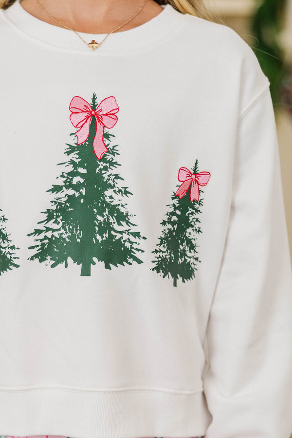 Girls: Christmas Tree Club White Graphic Sweatshirt