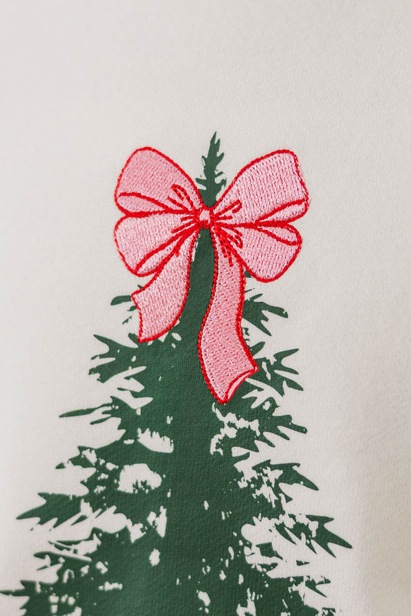 Girls: Christmas Tree Club White Graphic Sweatshirt