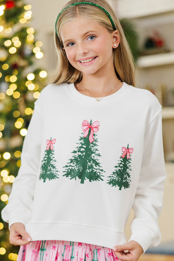 Girls: Christmas Tree Club White Graphic Sweatshirt