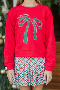 Girls: Tied With Love Red Bow Graphic Sweatshirt