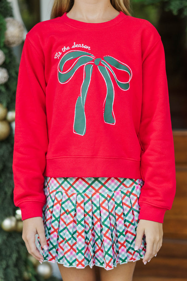 Girls: Tied With Love Red Bow Graphic Sweatshirt