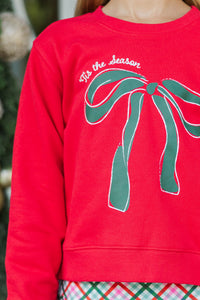 Girls: Tied With Love Red Bow Graphic Sweatshirt