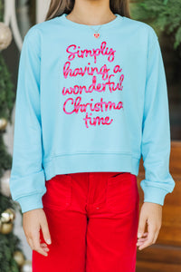 Girls: A Wonderful Christmas Time Light Blue Graphic Sweatshirt