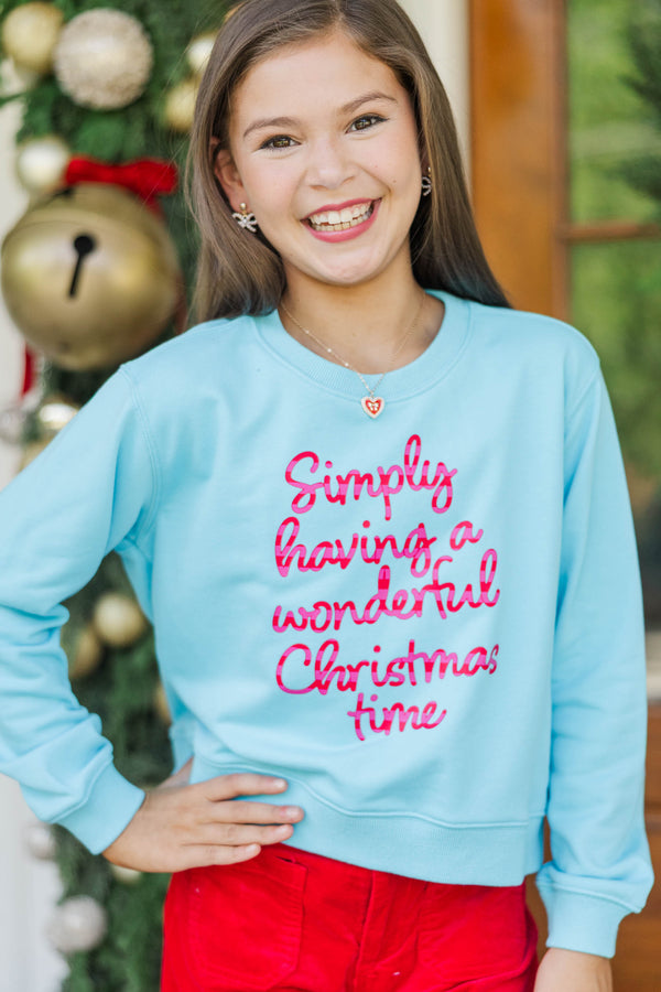 Girls: A Wonderful Christmas Time Light Blue Graphic Sweatshirt