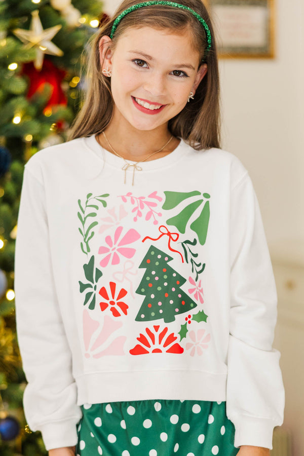 Girls: Decked in Style White Christmas Tree Graphic Sweatshirt