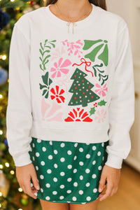 Girls: Decked in Style White Christmas Tree Graphic Sweatshirt
