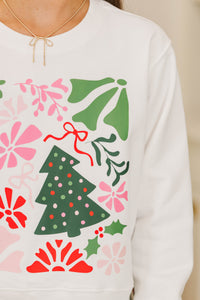Girls: Decked in Style White Christmas Tree Graphic Sweatshirt