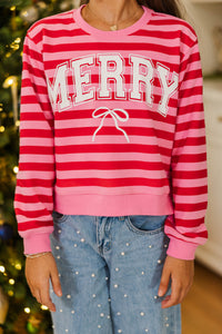 Girls: Merry Darling Red & Pink Striped Graphic Sweatshirt