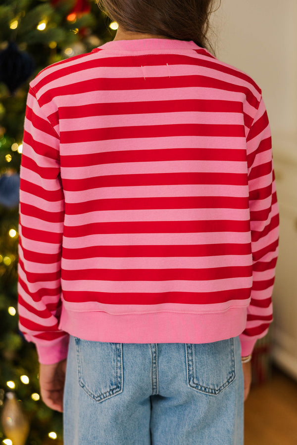 Girls: Merry Darling Red & Pink Striped Graphic Sweatshirt