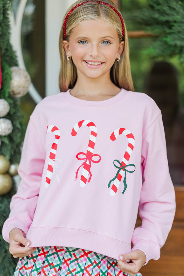 Girls: Candy Cane Dreams Pink Graphic Sweatshirt