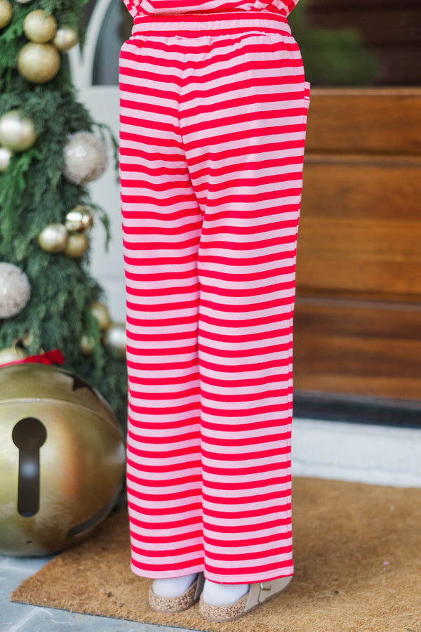 Girls: Sunday Reset Red & Pink Striped Lounge Pants