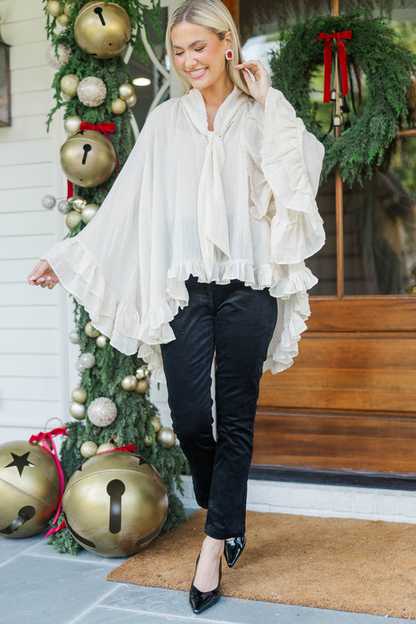 Champagne Please Cream Ruffle Blouse