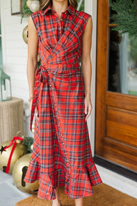Festive Affair Red Plaid Midi Dress