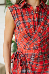 Festive Affair Red Plaid Midi Dress