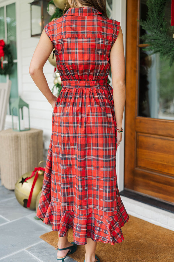 Festive Affair Red Plaid Midi Dress