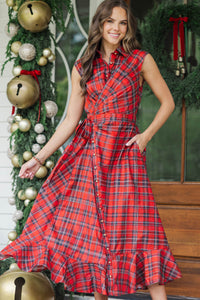 Festive Affair Red Plaid Midi Dress