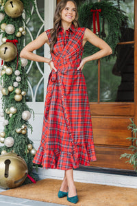 Festive Affair Red Plaid Midi Dress
