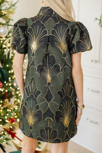 Evening Plans Olive Brocade Dress