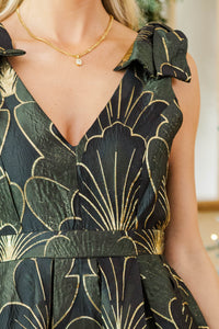 Holiday Radiance Olive Brocade Bow Dress