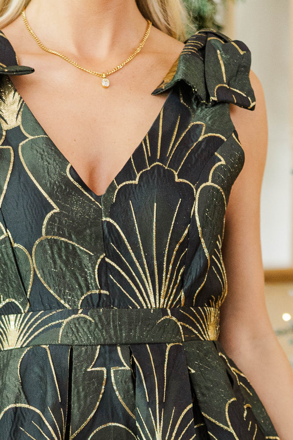 Holiday Radiance Olive Brocade Bow Dress