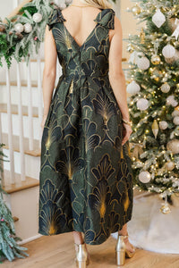 Holiday Radiance Olive Brocade Bow Dress