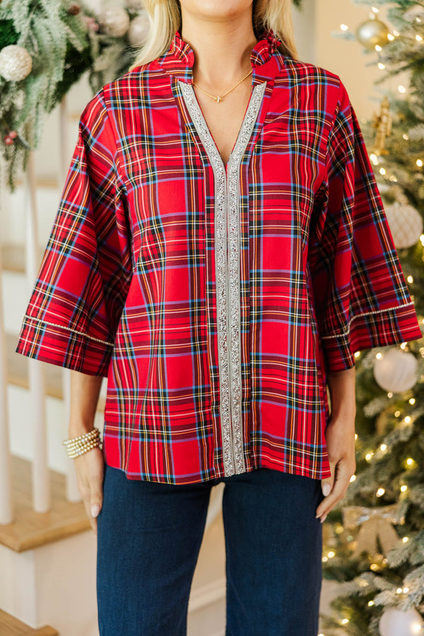 Christmas Shimmer Red Plaid Blouse