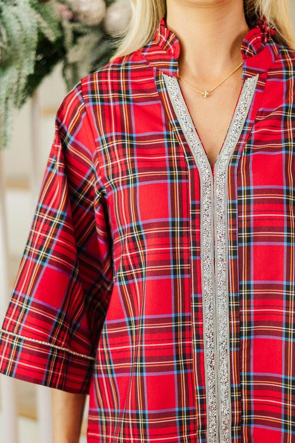 Christmas Shimmer Red Plaid Blouse