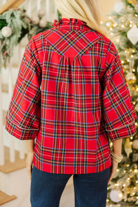 Christmas Shimmer Red Plaid Blouse