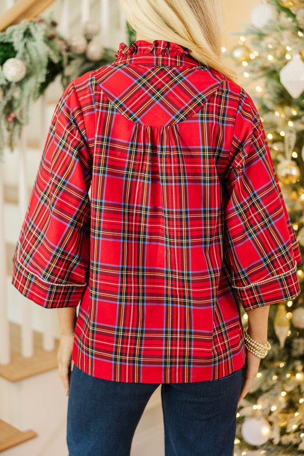 Christmas Shimmer Red Plaid Blouse