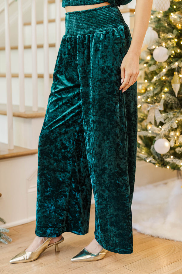 Fine Finish Emerald Velvet Smocked Pants