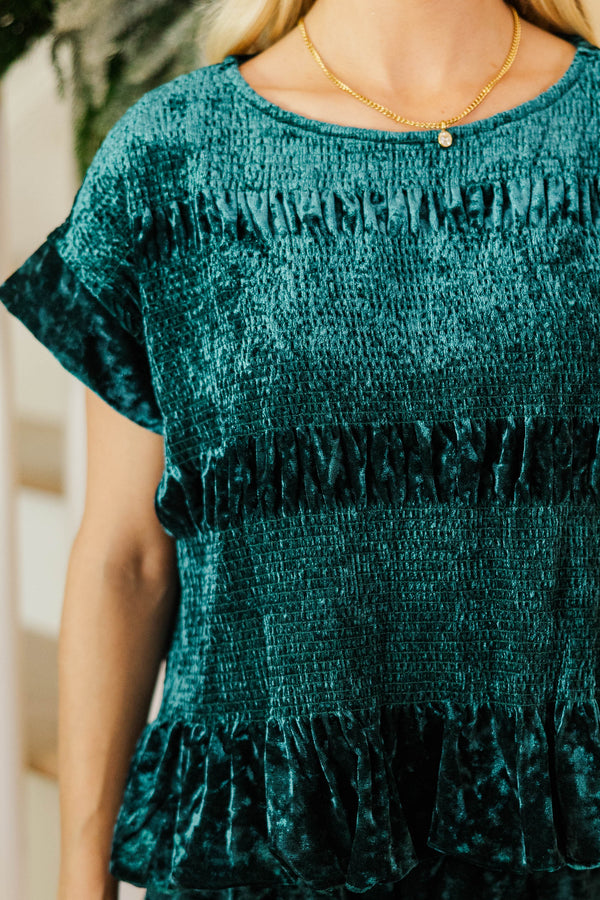 Fine Finish Emerald Velvet Smocked Blouse
