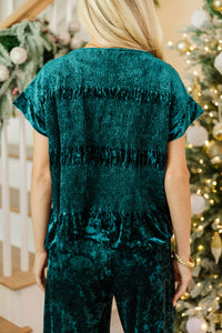 Fine Finish Emerald Velvet Smocked Blouse