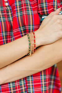 December Sparkle Gold Red Green Bracelet Set