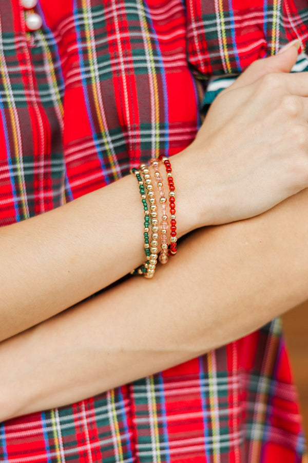 December Sparkle Gold Red Green Bracelet Set