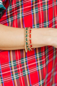 December Sparkle Gold Red Green Bracelet Set