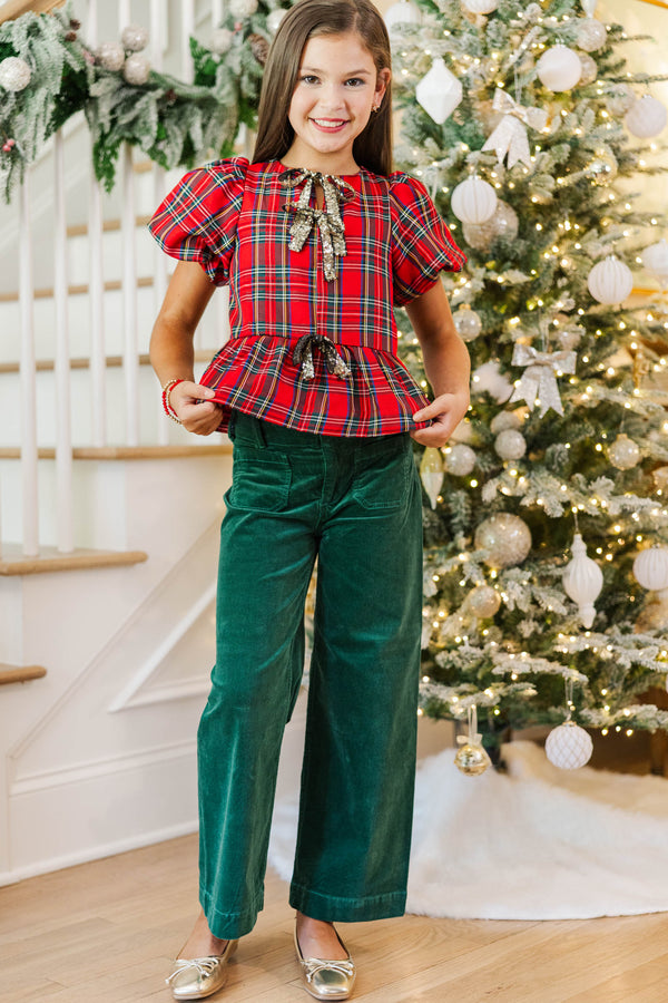 Girls: So Much Joy Red Plaid Blouse