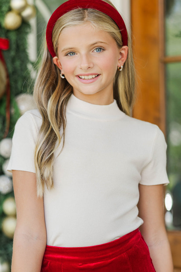 Girls: Merrier Than Ever Oatmeal Ribbed Top